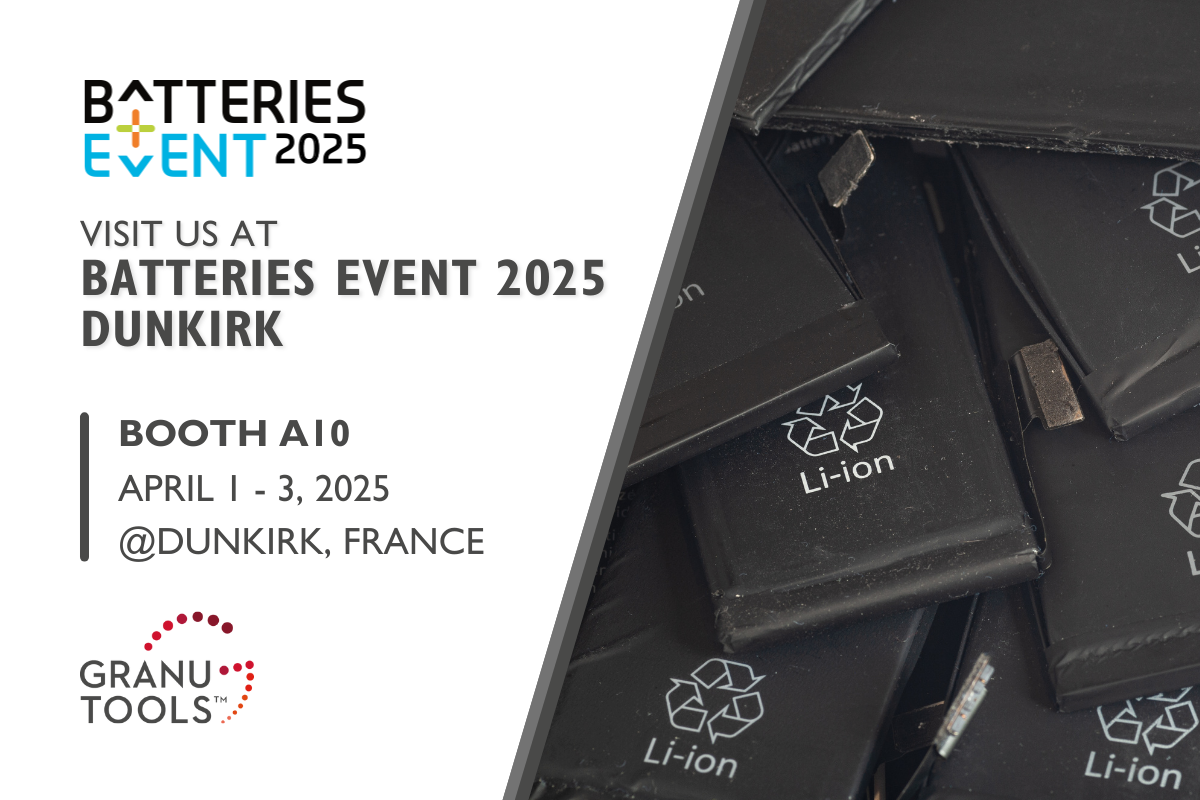 banner of Granutools to share that Granutools will attend Batteries Event 2025 Dunkirk from April 1-3 in Dunkirk, France